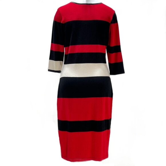 Danny And Nicole Womens L Colorblock Striped Dress Red Black Beige Rayon Blend - Picture 4 of 10